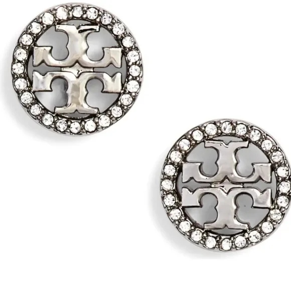 Tory Burch circle crystal stud earrings silver new - Picture 4 of 9